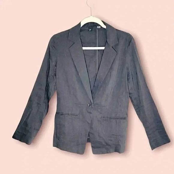 Eileen Fisher Gray Linen Blend Single Button Peplum Blazer Jacket - Picture 1 of 8